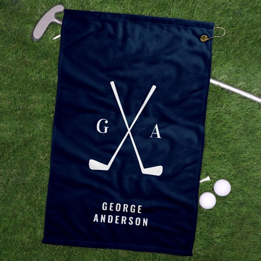 Serviette De Golf Bleu moderne typographie initiales monogramme élég