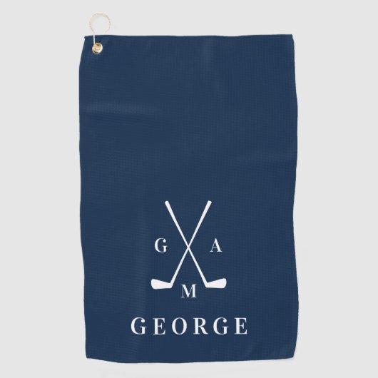Serviette De Golf Bleu moderne typographie initiales monogramme élég (Devant)