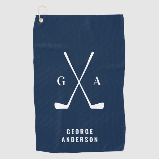 Serviette De Golf Bleu moderne typographie initiales monogramme élég (Devant)