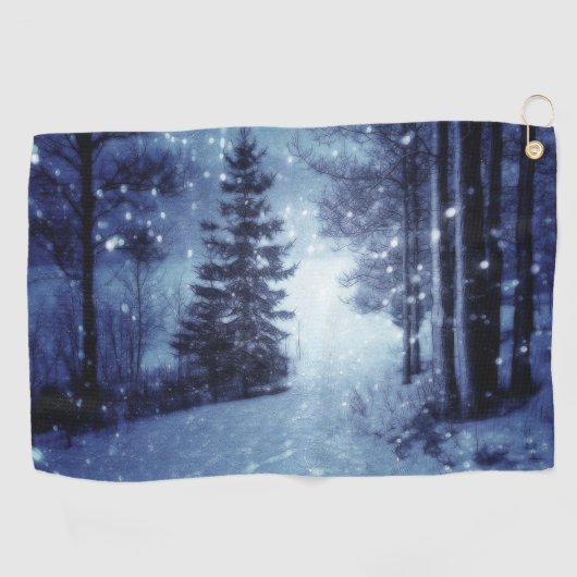 Serviette De Golf Bleu Moonlit Forêt magique Scène d'hiver (Horizontal)