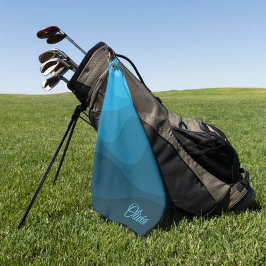 Serviette De Golf Bleu ondulé océan style rétro vagues design (Vert)