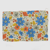 Serviette De Golf Bleu rétro, Jaune & Orange Floral (Horizontal)