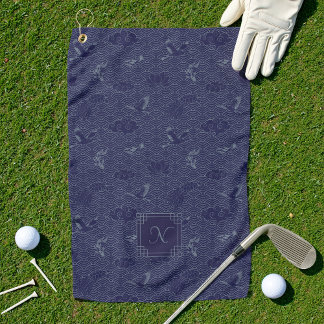 Serviette De Golf Bleu traditionnel japonais Vague Seigaiha Monogram