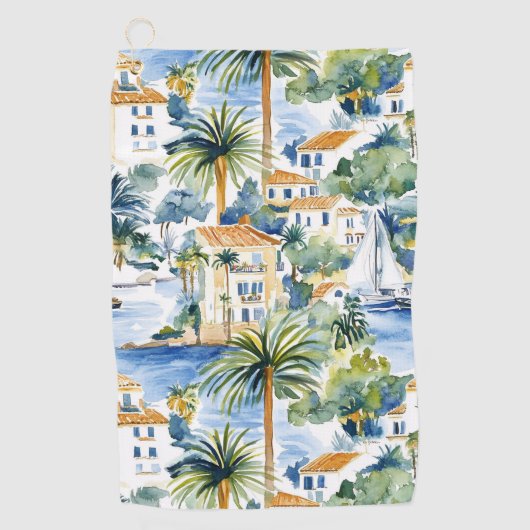 Serviette De Golf Bleu Tropical Méditerranée (Devant)