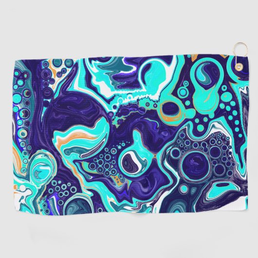 Serviette De Golf Bleu Turquoise Océan Fluide Marbre Art (Horizontal)