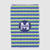 Serviette De Golf Bleu, vert citron et argyle monogrammé blanc (Devant)