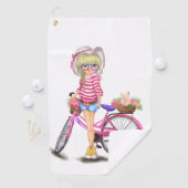 Serviette de golf Blonde Girl avec vélo rose (En situation)