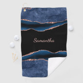 Serviette De Golf Blue Agate Rose Gold Nom (En situation)