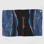 Serviette De Golf Blue Agate Rose Gold Nom (Horizontal)