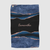 Serviette De Golf Blue Agate Rose Gold Nom (Devant)