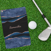 Serviette De Golf Blue Agate Rose Gold Nom