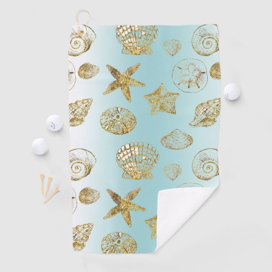 Serviette De Golf Blue Beach Gold Sea Shells (En situation)