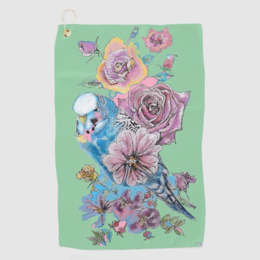 Serviette De Golf Blue Budgie Aquarelle florale Vert Femme (Devant)