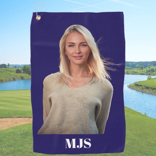 Serviette De Golf Blue Custom Monogram and Photo Personalized
