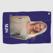 Serviette De Golf Blue Custom Monogram and Photo Personalized (Horizontal)