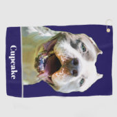 Serviette De Golf Blue Custom Name Dog Photo Personalized (Horizontal)