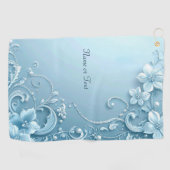 Serviette De Golf Blue Decorative Floral Golf Towel (Horizontal)