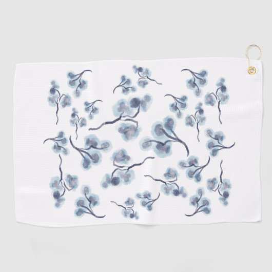 Serviette De Golf Blue Floral Golf Towel (Horizontal)