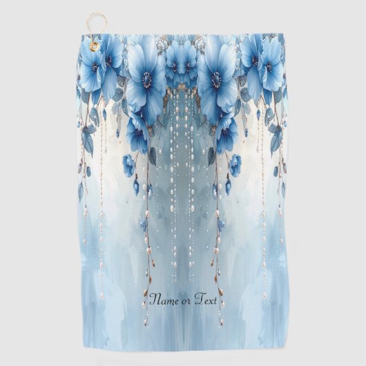 Serviette De Golf Blue Flowers and Pearls Golf Towel (Devant)