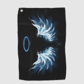 Serviette De Golf Blue Glowing Angel Wings on black background (Devant)