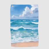 Serviette De Golf Blue Ocean Waves | Beach Sea Watercolor  (Devant)