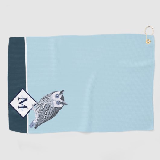 Serviette De Golf Blue Owl Grey Nom du monogramme Bain (Horizontal)