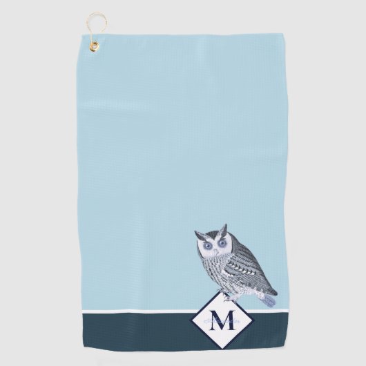 Serviette De Golf Blue Owl Grey Nom du monogramme Bain (Devant)
