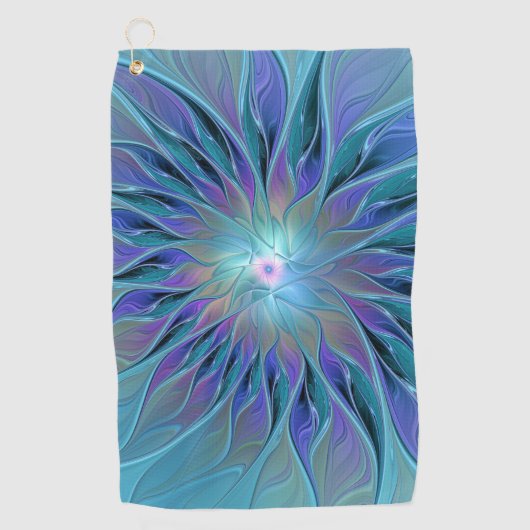 Serviette De Golf Blue Purple Flower Dream Abstrait Fractal Art (Devant)