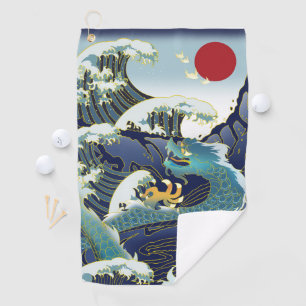 Serviette De Golf Blue Waves Green Dragon Red Sun