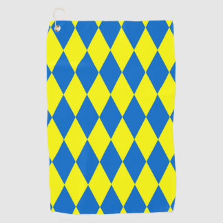 Serviette De Golf Blue Yellow Harlequin Checkered Design 
