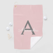 Serviette De Golf Blush Pink Grey Modern Script Girly Monogram (En situation)