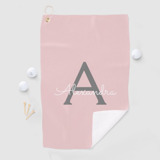 Serviette De Golf Blush Pink Grey Modern Script Girly Monogram (En situation)