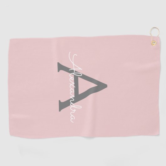 Serviette De Golf Blush Pink Grey Modern Script Girly Monogram (Horizontal)
