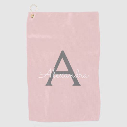 Serviette De Golf Blush Pink Grey Modern Script Girly Monogram (Devant)