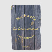 Serviette De Golf Bois Bleu Rustique | Week-end de célibataire Monog (Devant)