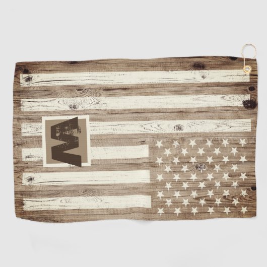 Serviette De Golf Bois rustique USA Drapeau Monogramme (Horizontal)