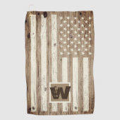 Serviette De Golf Bois rustique USA Drapeau Monogramme (Devant)