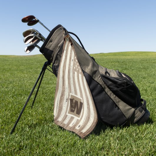 Serviette De Golf Bois rustique USA Drapeau Monogramme (Vert)