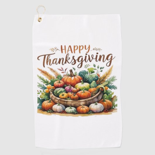 Serviette De Golf Bon thanksgiving - Panier de récolte avec Citrouil (Devant)