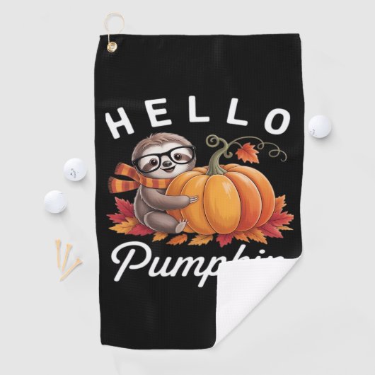 Serviette De Golf Bonjour Citrouille - Jolie Automne Sloth Feuilles (En situation)