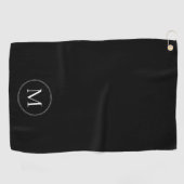 Serviette De Golf Bordure pointillée Monogramme élégant Noir (Horizontal)