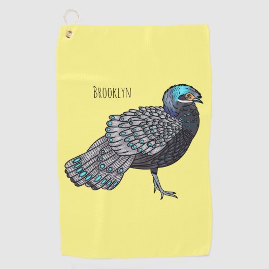 Serviette De Golf Bornean peacock-pheasant bird cartoon illustration (Devant)