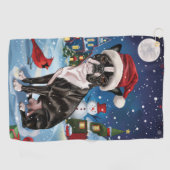 Serviette De Golf Boston Terrier Dog Winter Wonderland Noël Joie (Horizontal)