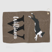Serviette De Golf Boston Terriers Rustique Monogramme Nom (Horizontal)