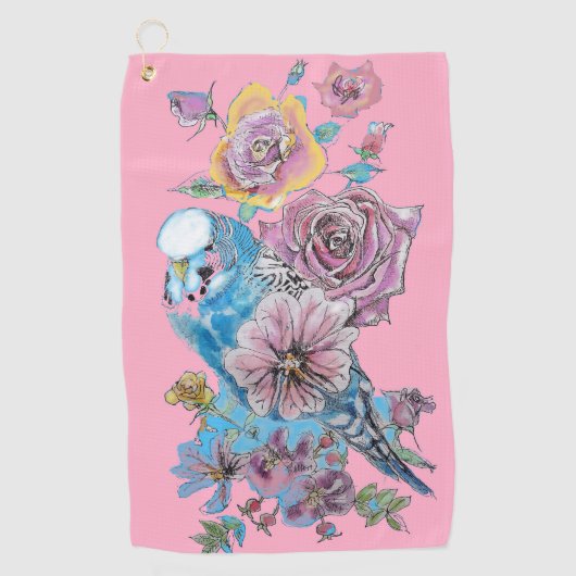 Serviette De Golf Bougie bleue Aquarelle florale filles rose (Devant)