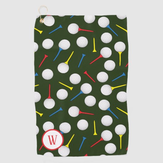 Serviette De Golf Boules de golf et Monogramme de golfeur à motif Te (Devant)