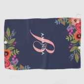 Serviette De Golf Bouquets floraux de Boho - bleu marine et (Horizontal)