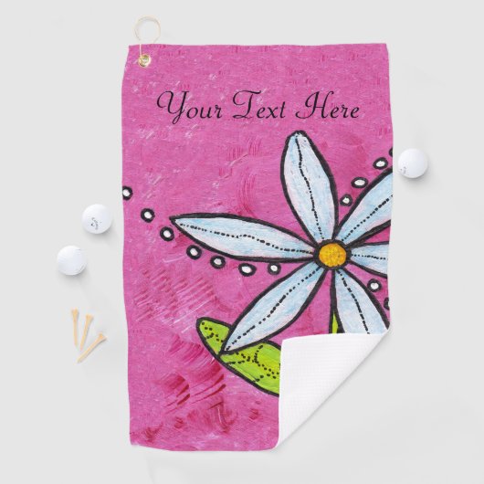 Serviette De Golf Bright Bold White Daisy Feuilles verts sur Stem Pi (En situation)