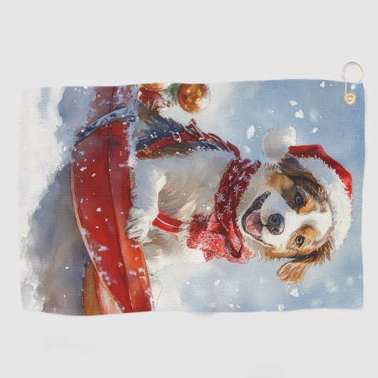 Serviette De Golf Brittany Spaniel Dog à Sledge Noël (Horizontal)
