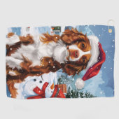 Serviette De Golf Brittany Spaniel Dog Winter Wonderland Noël (Horizontal)